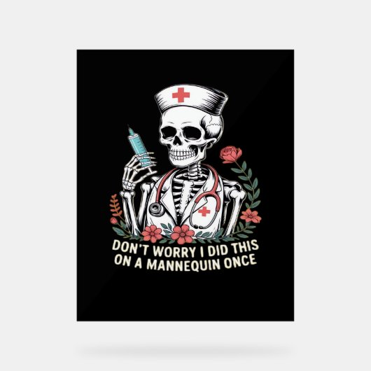 Nurse Skeleton Joke Humor Halloween Essential T-SH Acryl Bord (Voorkant)