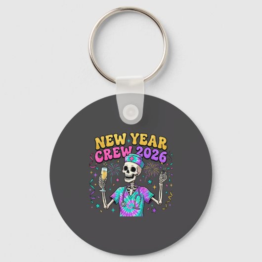 Nurse Skeleton New Year Crew 2026 Funny Er Icu Eve Sleutelhanger (Voorkant)