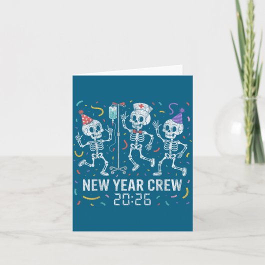 Nurse Skeleton New Year Crew 2026 Funny Er Icu Par Kaart (Voorkant)