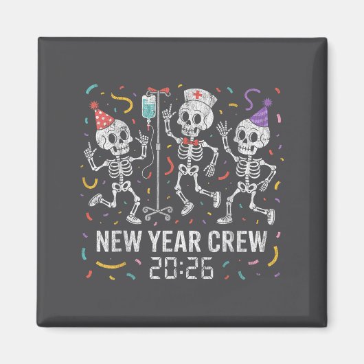 Nurse Skeleton New Year Crew 2026 Funny Er Icu Par Magneet (Voorkant)