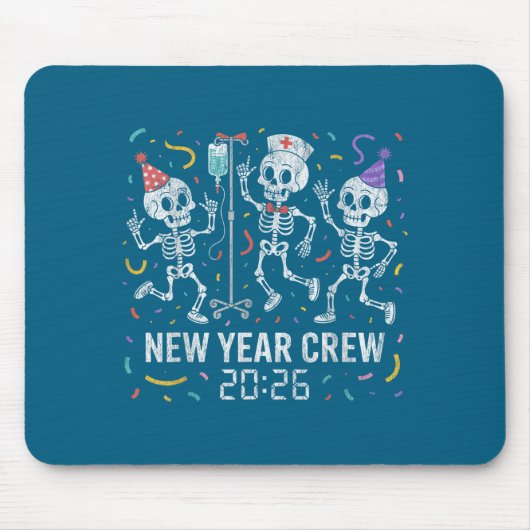 Nurse Skeleton New Year Crew 2026 Funny Er Icu Par Muismat (Voorkant)