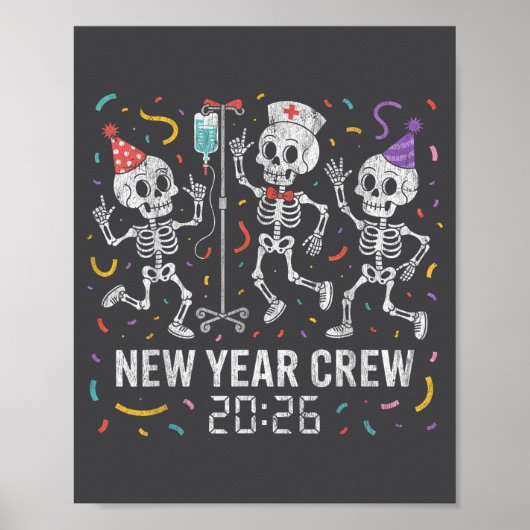 Nurse Skeleton New Year Crew 2026 Funny Er Icu Par Poster (Voorkant)