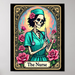 Nurse Skeleton Tarot Kaart Funny Nursing Nurse Rn  Poster