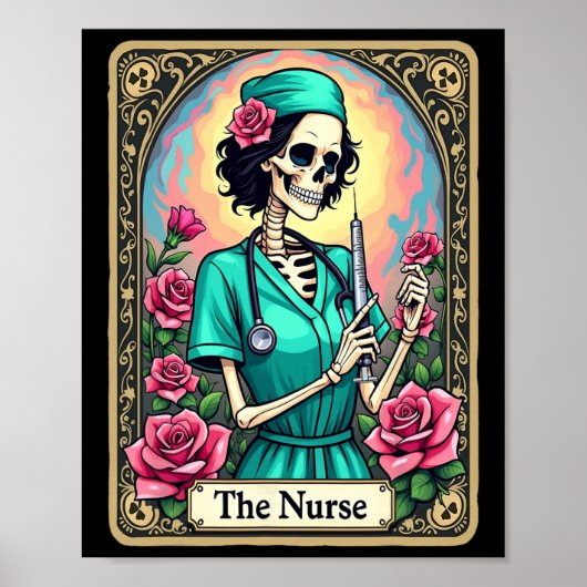 Nurse Skeleton Tarot Kaart Funny Nursing Nurse Rn  Poster (Voorkant)