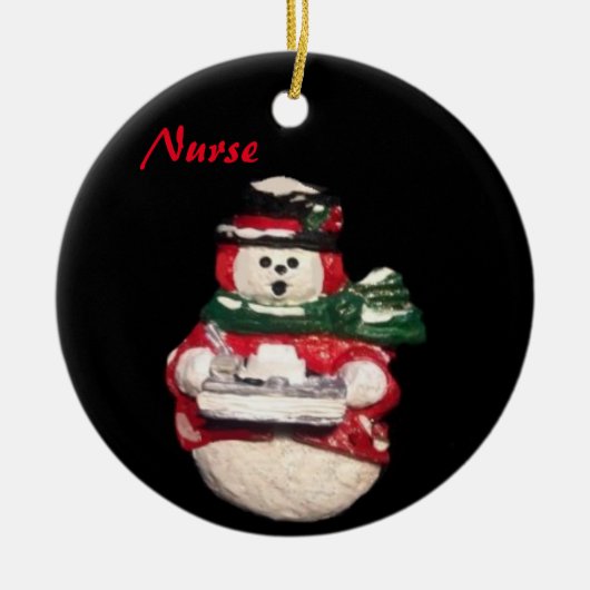 NURSE SNOWMAN COLLECTOR CHRISTMAS KERAMISCH ORNAMENT (Voorkant)