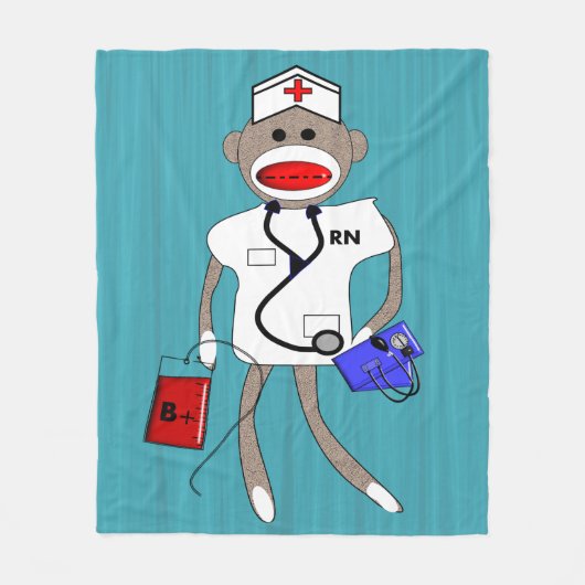 Nurse Sock Monkey Fleece Blanket (Voorkant)