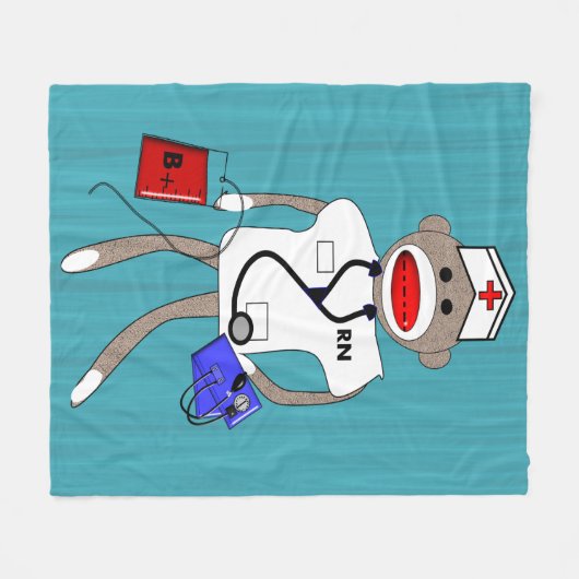 Nurse Sock Monkey Fleece Blanket (Voorkant (Horizontaal))