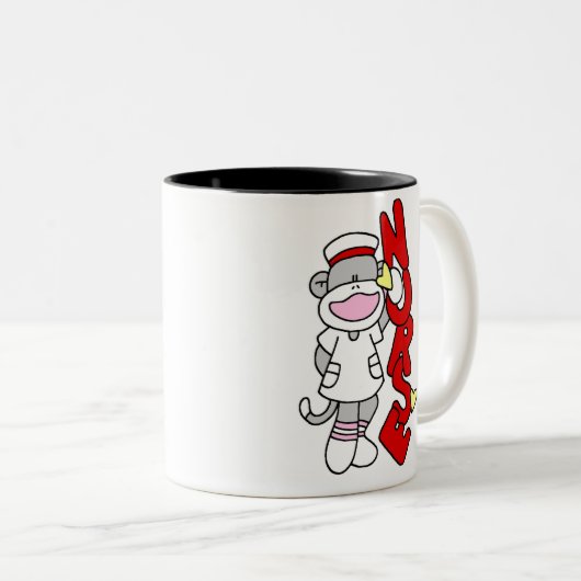 NURSE Sock Monkey-Mok Tweekleurige Koffiemok (Voorkant rechts)