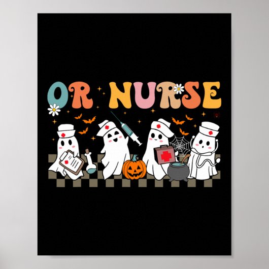 Nurse Spooky Ghost Halloween Schattigee Verpleegko Poster (Voorkant)