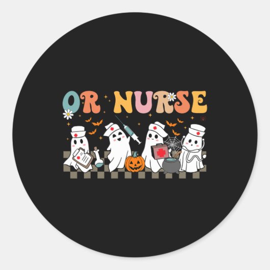 Nurse Spooky Ghost Halloween Schattigee Verpleegko Ronde Sticker (Voorkant)