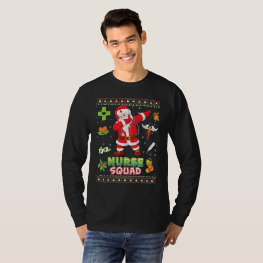 Nurse Squad Dabbing Santa Christmas Sweater Ugly M T-shirt (Voorkant volledig)