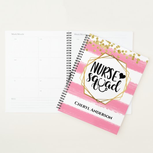 Nurse squad DIY-naam roze witte glitterstrepen Planner (Display)