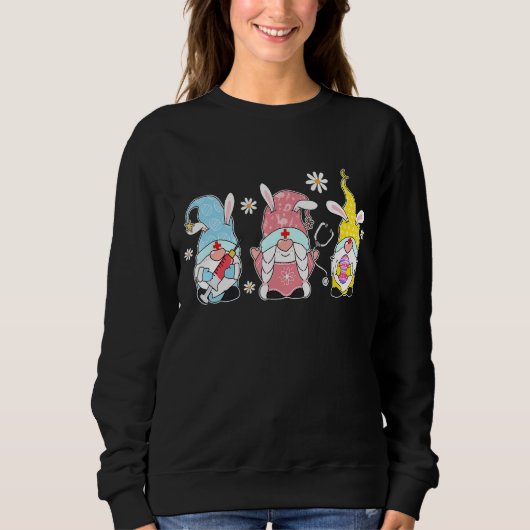 Nurse Stethoscoop Bunny Gnome Rabbit Eggs Hunting Trui (Voorkant)
