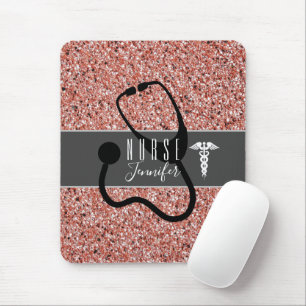 Nurse Stethoscope Caduceus Roze Rose Gold Glitter Muismat