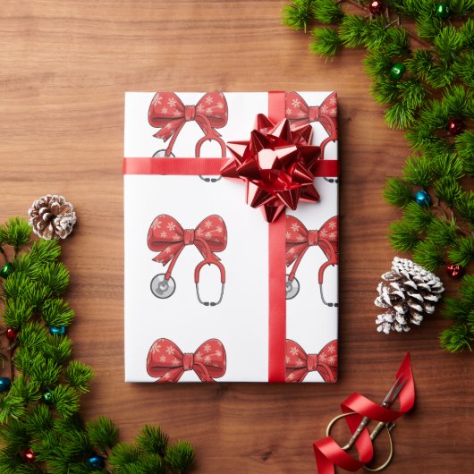 Nurse Stethoscope Christmas Bow Coquette Girly Cadeaupapier (Feestdagen Geschenken)