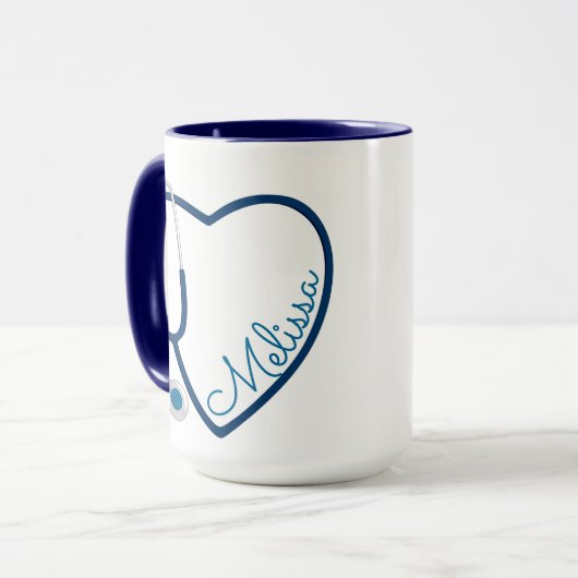 Nurse Stethoscope Heart Blue Coffee Fun Mok (Voorkant links)
