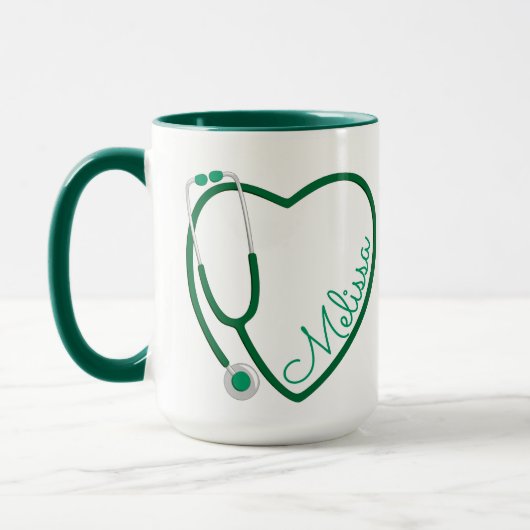 Nurse Stethoscope Heart Green Coffee Fun Mok (Links)