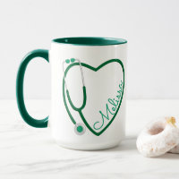 Nurse Stethoscope Heart Green Coffee Fun