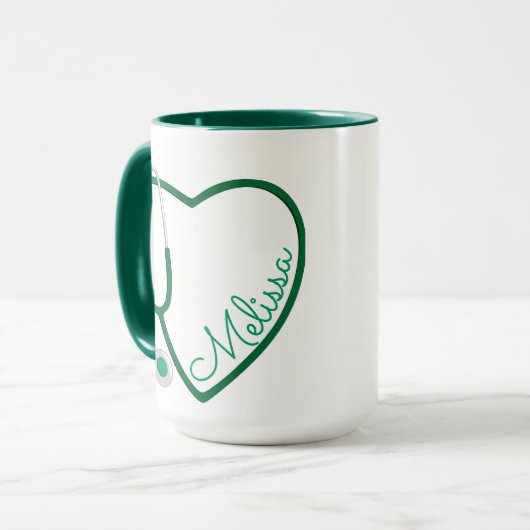 Nurse Stethoscope Heart Green Coffee Fun Mok (Voorkant links)