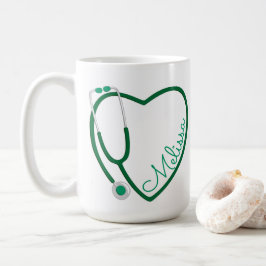 Nurse Stethoscope Heart Green Coffee Fun Valentijn Koffiemok