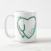 Nurse Stethoscope Heart Green Coffee Fun Valentijn Koffiemok (Links)