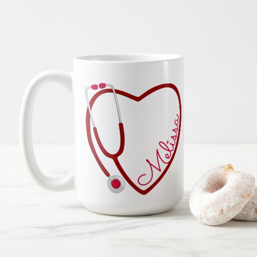 Nurse Stethoscope Heart Red Coffee Fun Koffiemok (Met donut)