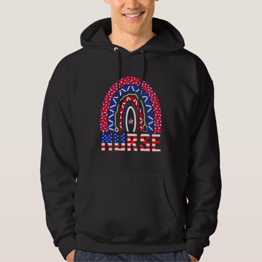 Nurse Stethoscope Rainbow Memorial Day 4th Of July Hoodie (Voorkant)