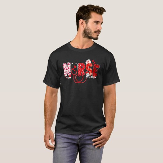 Nurse Stethoscope Valentines Day Heart Nursing Val T-shirt (Voorkant volledig)