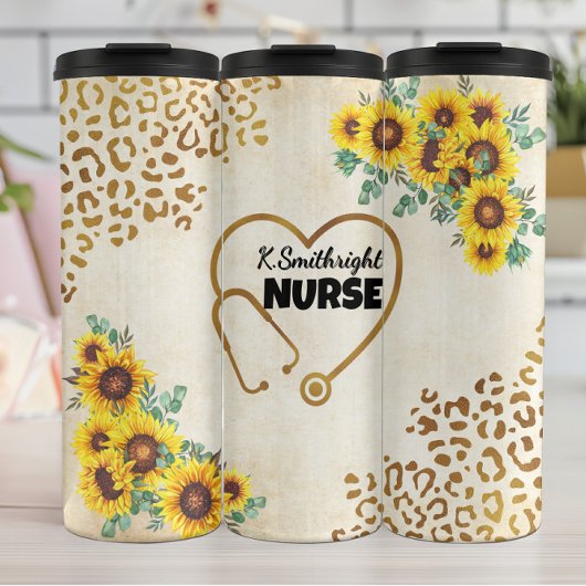 Nurse Sunflower Leopard Print Heart Thermosbeker