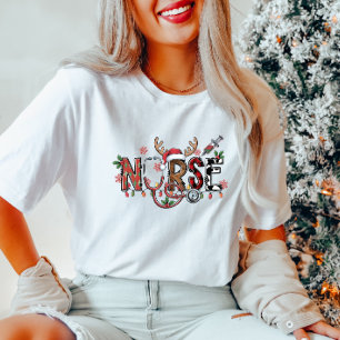 NURSE T-shirt met rendieren en kerstverlichting