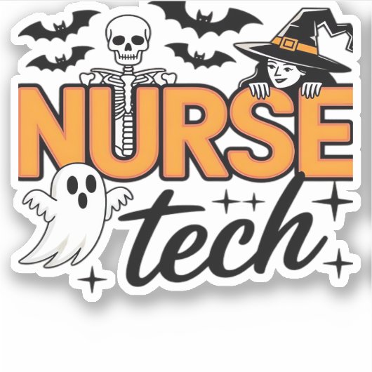 Nurse Tech - Halloween - met skelet, heks, en Sticker (Voorkant)
