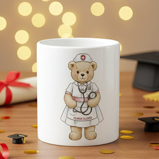 Nurse Teddy Bear Mug – Custom Name Gift for Nurses Koffiemok
