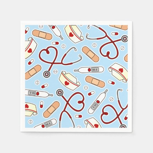 Nurse Theme Napkins Blauw Servet (Voorkant)