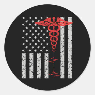 Nurse Thin Red Line Caduceus Amerikaanse vlag Ronde Sticker