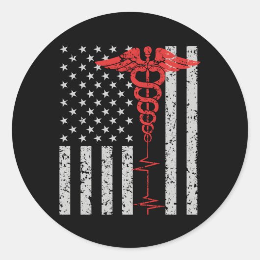 Nurse Thin Red Line Caduceus Amerikaanse vlag Ronde Sticker (Voorkant)