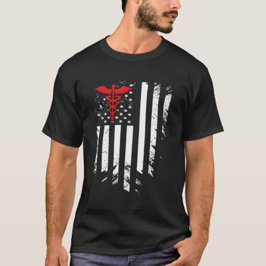 Nurse Thin Red Line Caduceus Amerikaanse vlag T-shirt (Voorkant)