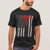 Nurse Thin Red Line Caduceus Amerikaanse vlag T-shirt (Voorkant)