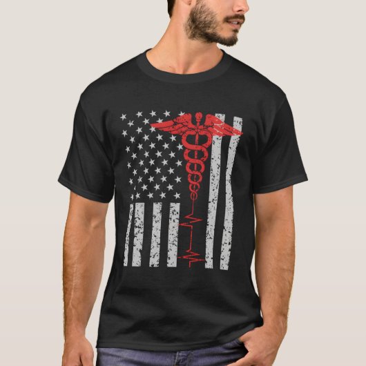 Nurse Thin Red Line Caduceus Amerikaanse vlag T-shirt (Voorkant)