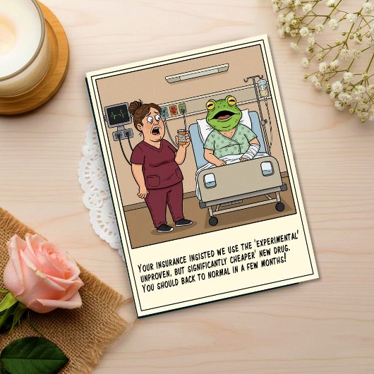 Nurse Treats Patient With Frog Head Get Well Briefkaart