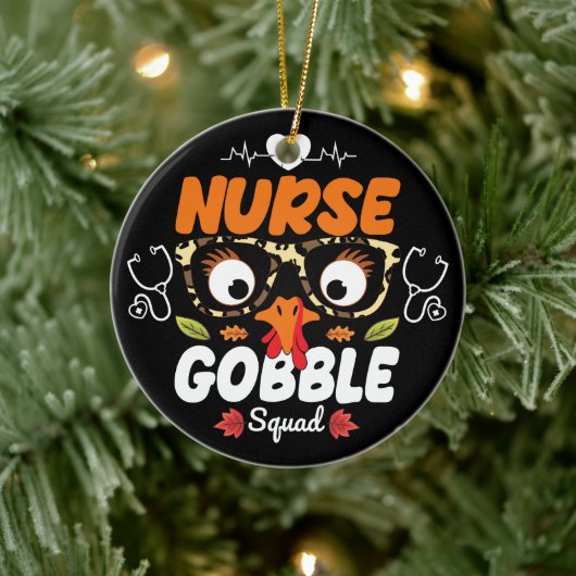 Nurse Turkey Gobble Squad Thanksgiving Nursing Keramisch Ornament (Boom)