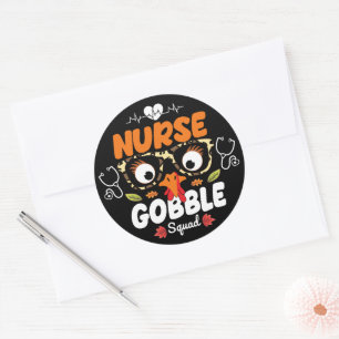 Nurse Turkey Gobble Squad Thanksgiving Nursing Ronde Sticker