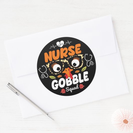 Nurse Turkey Gobble Squad Thanksgiving Nursing Ronde Sticker (Envelop)