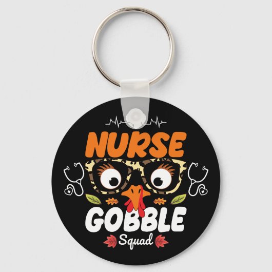 Nurse Turkey Gobble Squad Thanksgiving Nursing Sleutelhanger (Achterkant)