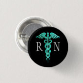 Nurse Turquoise Caduceus Gray Button (Voorkant /achterkant)