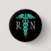 Nurse Turquoise Caduceus Gray Button (Voorkant)