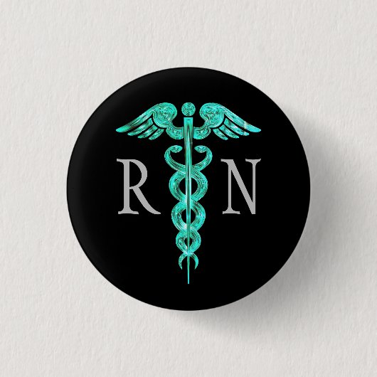 Nurse Turquoise Caduceus Gray Button (Voorkant)