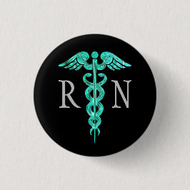 Nurse Turquoise Caduceus Gray Button