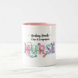 Nurse Typography with Stethoscope Medical Icons  Tweekleurige Koffiemok