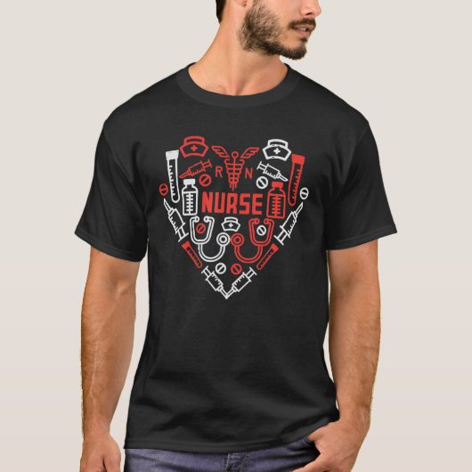 Nurse Valentijnsdag Scrub RN ICU ER Love Stethosc T-shirt (Voorkant)