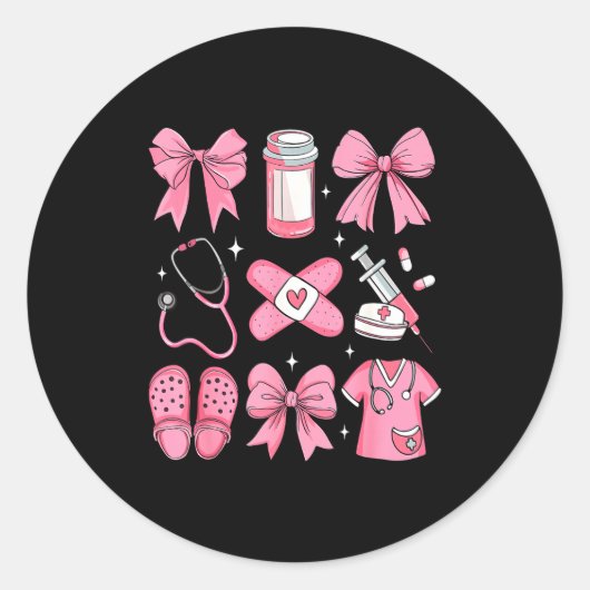 Nurse Valentines Day Coquette Bow Valentine Nurse Ronde Sticker (Voorkant)